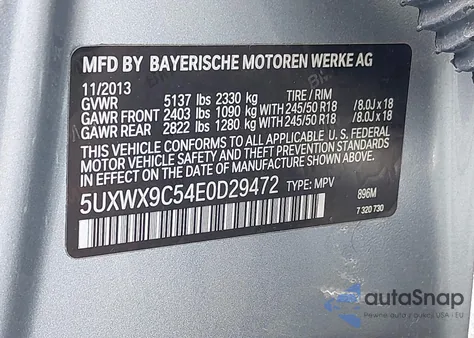 2014 BMW X3 xDrive28I из США, поврежденный, VIN 5UXWX9C54E0D29472